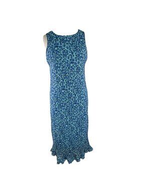 Vtg Y2K California Concepts Sz 12 Blue Floral Long Dress Sleeveless Lined Ruffle